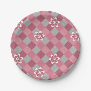 Kariert mit Kamille Blume in Grau und Rosa Pappteller
