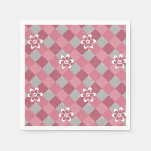 Kariert mit Kamille Blume in Grau und Rosa Serviette