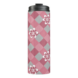 Kariert mit Kamille Blume in Grau und Rosa Thermosbecher