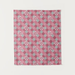 Kariert mit Kamille Blume in Grau und Rosa Wandteppich