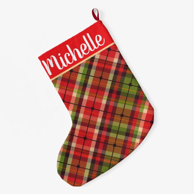 Kariert mit Name Großer Weihnachtsstrumpf (Rückseite (Hängend))
