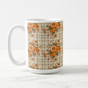 Kariert MIT ORANGE & YELLOW FALL BLUME Kaffeetasse
