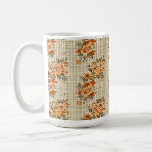 Kariert MIT ORANGE & YELLOW FALL BLUME Kaffeetasse