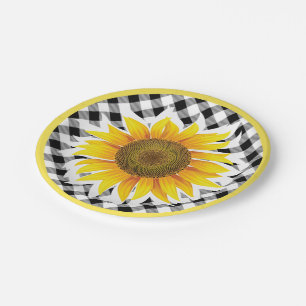 Kariert mit Sonnenblumenpapier-Tellern Pappteller
