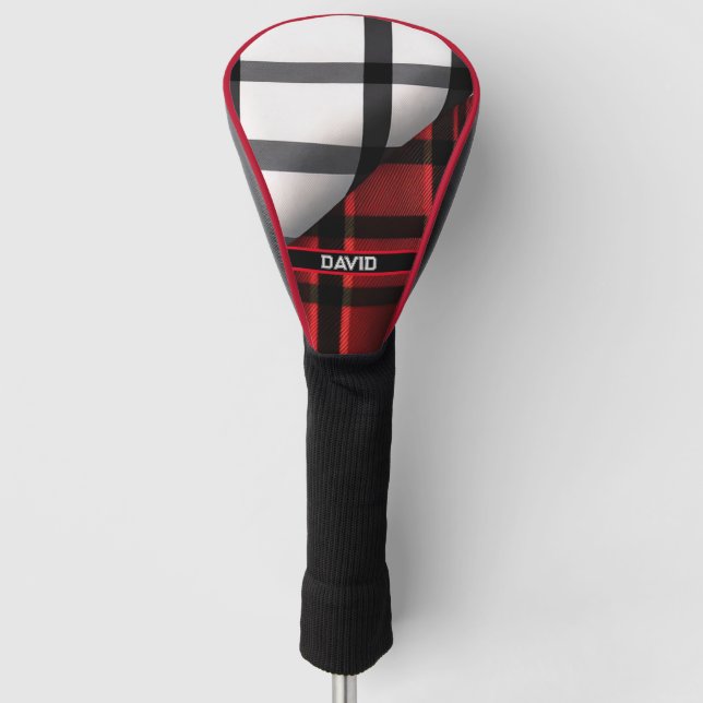 Kariert Moderne Abstrakte Rote Schwarze Karierte S Golf Headcover (Vorderseite)