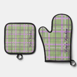 Kariert Ofenhandschuh & Topflappen-Set