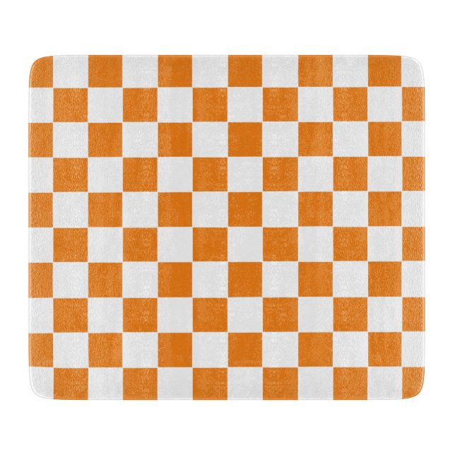 Kariert Orange und Weiß  Schneidebrett (Vorderseite)