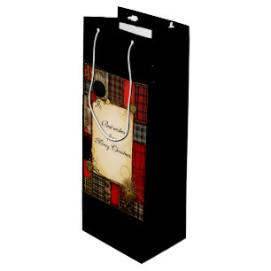 Kariert Red Black Gold Weihnachtsgrüße Geschenktüte Für Weinflaschen