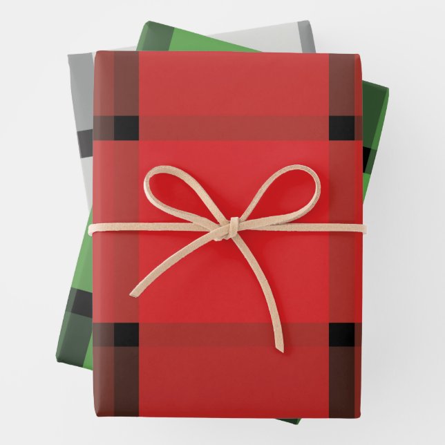 Kariert Red Green Grey Weihnachtsgeschenk Geschenkpapier Set (Beispiel)
