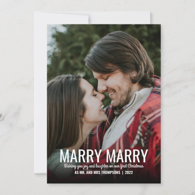 Kariert Red Marry Newly Weds Foto Weihnachten (Vorderseite)