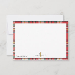 Kariert Red Monogram Script Russiname Dankeskarte