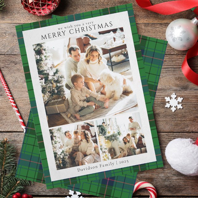 Kariert Retro Weihnachten Fotos Tartan Rustikal (Plaid Retro Christmas Photos Tartan Rustic Holiday Card)
