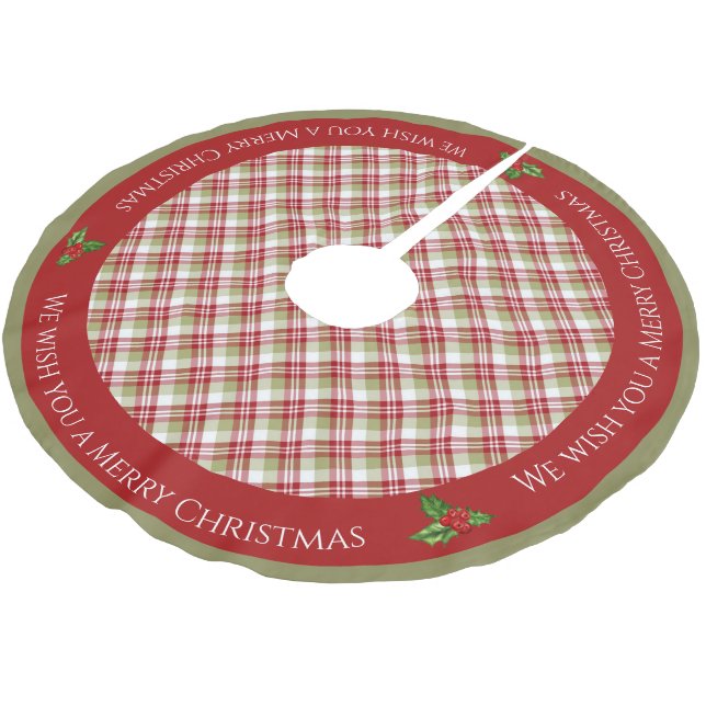 Kariert - Rot, Grün und Weiß - Polyester Weihnachtsbaumdecke (Schrägansicht)