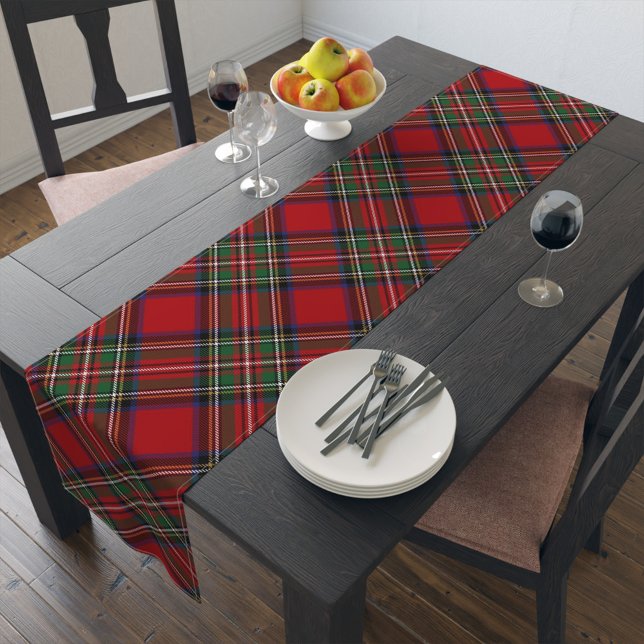Kariert Rustikal Red Green Clan Stewart Tartan Kurzer Tischläufer (Plaid Rustic Clan Stewart Tartan Table Runner)