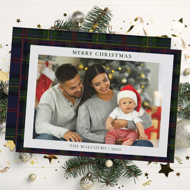 Kariert Rustikales Foto Malcolm Tartan Weihnachten (Plaid Rustic Malcolm Tartan Family Photo Christmas Greetings Card)