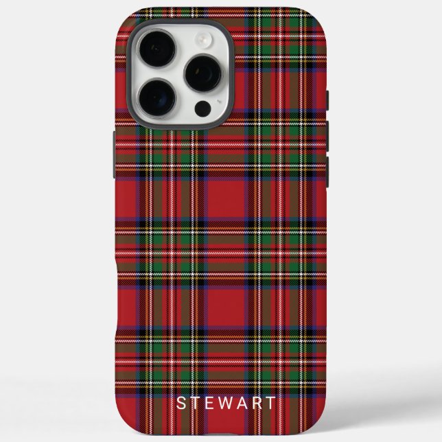 Kariert Rustikales Rot und Grüner Stewart Tartan iPhone 16 Pro Max Hülle (Rückseite)