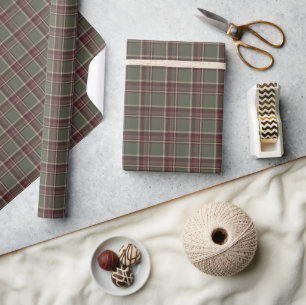 Kariert Sage Green und Lila Dark Berry Geschenkpapier