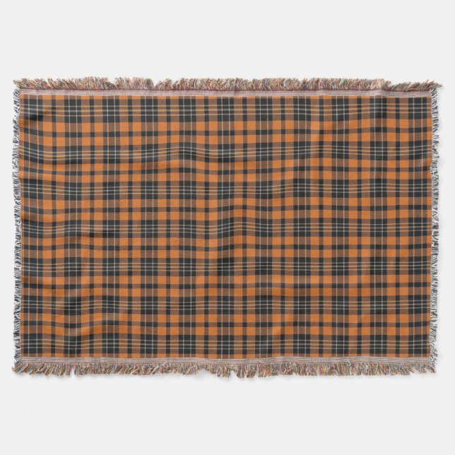 Kariert schottischer Tartan Orange Black Pattern Decke (Vorderseite)
