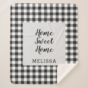 Kariert Schwarz-weiß Gingham Custom Sherpadecke