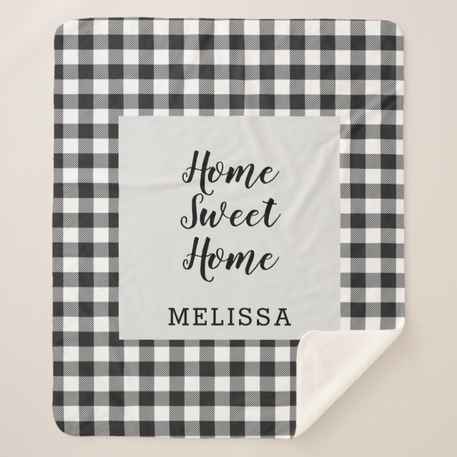 Kariert Schwarz-weiß Gingham Custom Sherpadecke (Vorderseite)
