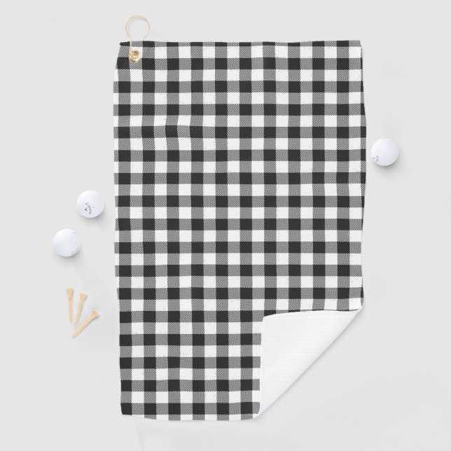 Kariert Schwarz-weißes Buffalo Karo Tartan Golfhandtuch (Insitu)
