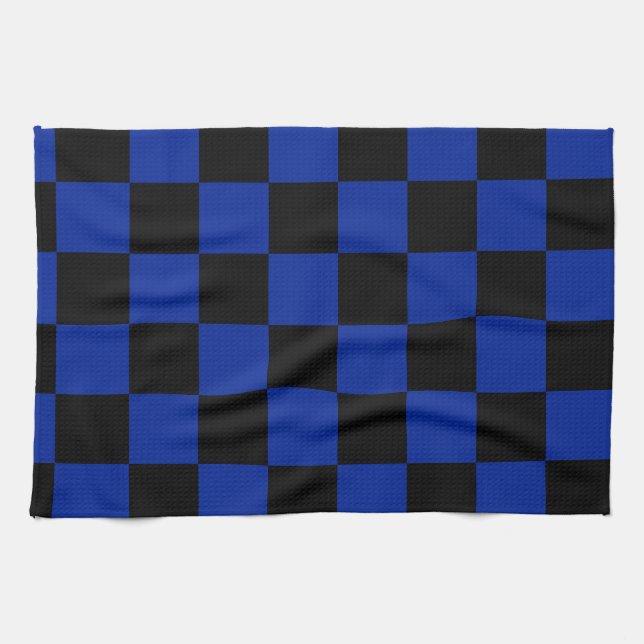 Kariert - schwarzes und Kaiserblau Geschirrtuch (Horizontal)