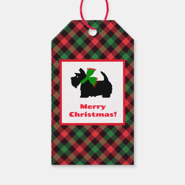 Kariert Scotty Dog Frohe Weihnachten Geschenkanhänger (Vorderseite)