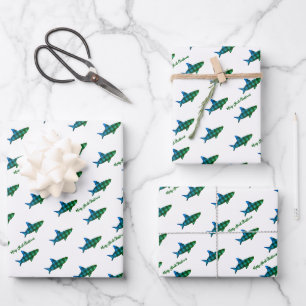 Kariert Shark Blue Green Weihnachten Geschenkpapier Set