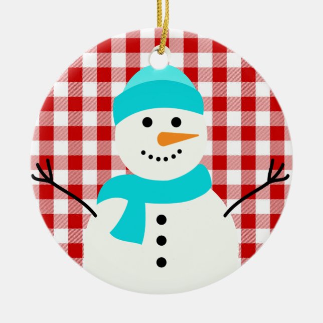 Kariert Snowman Keramik Ornament (Vorne)