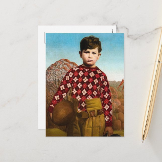 Kariert Sweater von Grant Wood Feiertagspostkarte (Vorderseite/Rückseite Beispiel)