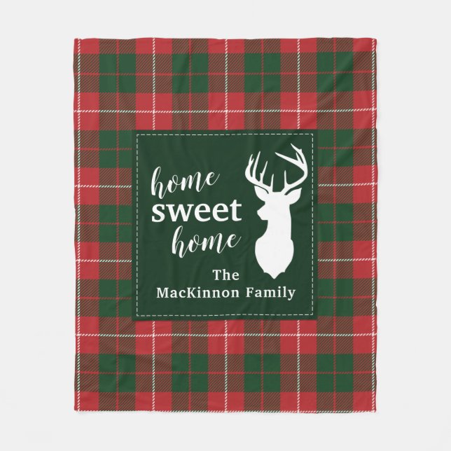 Kariert Sweet Zuhause Deer Personalisiert Tartan Fleecedecke (Vorderseite)