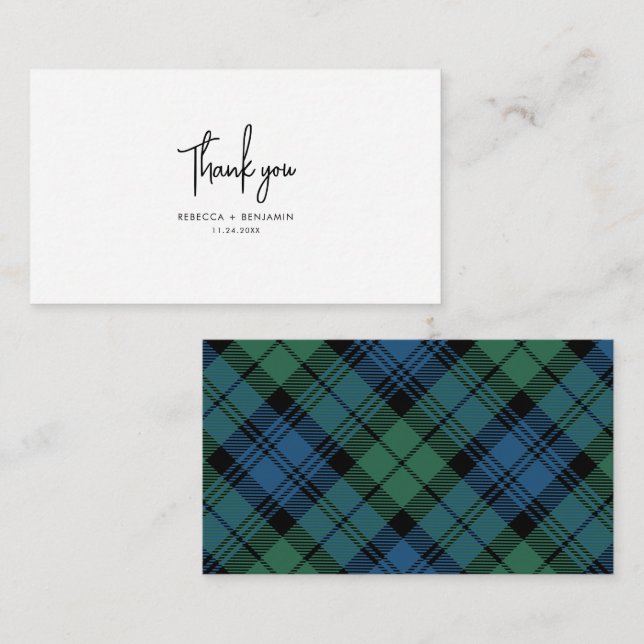 Kariert Tartan Campbell Rustic Wedding Vielen Dank Mitteilungskarte (Vorne/Hinten)