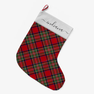 Kariert Tartan Clan Stewart Red Green Rustic Großer Weihnachtsstrumpf