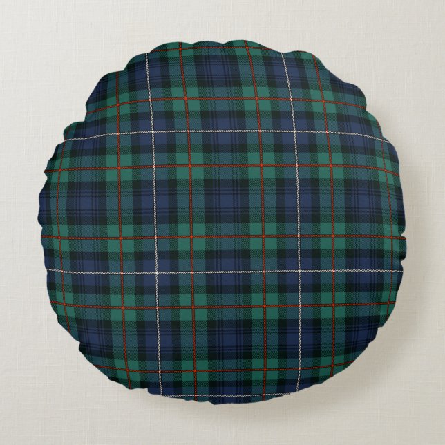 Kariert Tartan Green Lila Rustic Clan Robertson Rundes Kissen (Vorderseite)