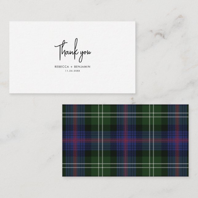 Kariert Tartan Green Lila Rustic Wedding Danke Mitteilungskarte (Vorne/Hinten)