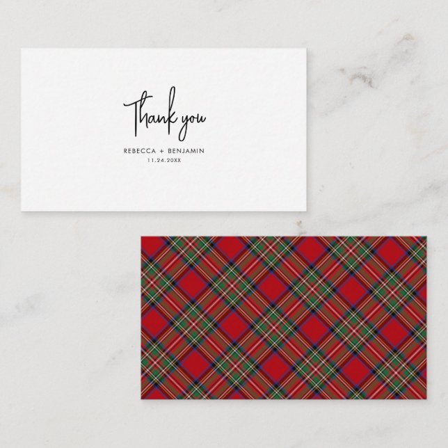 Kariert Tartan Green Red Rustic Wedding Danke Mitteilungskarte (Vorne/Hinten)