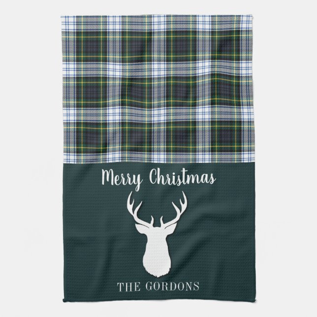 Kariert Tartan Green White Antlers Weihnachtsfamil Geschirrtuch (Vertikal)