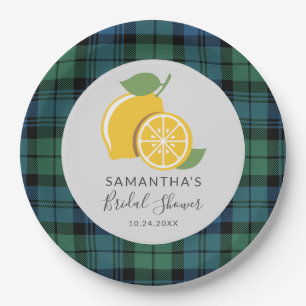 Kariert Tartan Lemon Citrus Brautparty Rustikal Pappteller