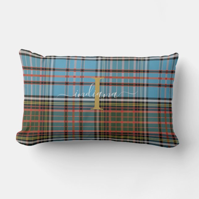 Kariert Tartan Monogram Script Clan Anderson Rusti Lendenkissen (Vorderseite)