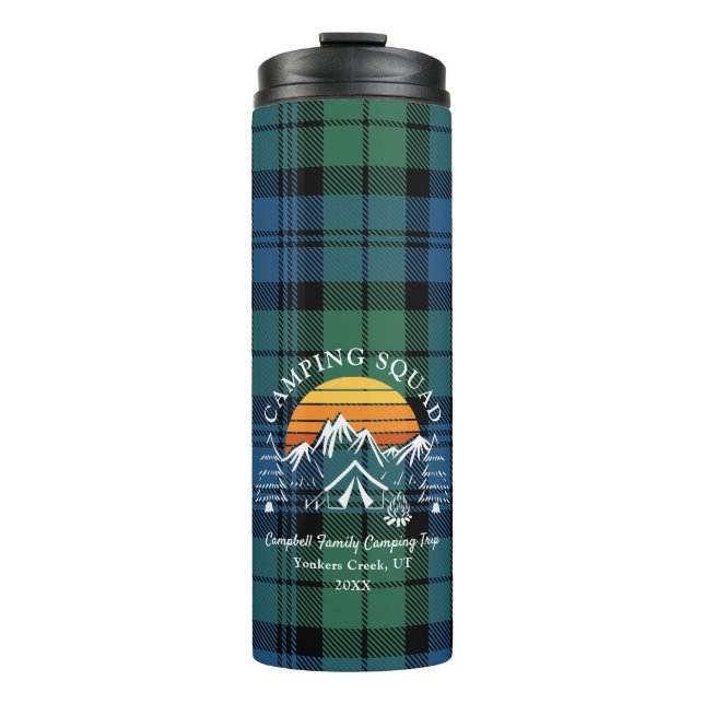Kariert Tartan Retro Family Camping Squad Campbell Thermosbecher (Vorderseite)