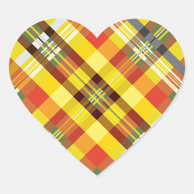 Kariert / Tartan - Sonnenblume - Herz-Aufkleber (Vorderseite)