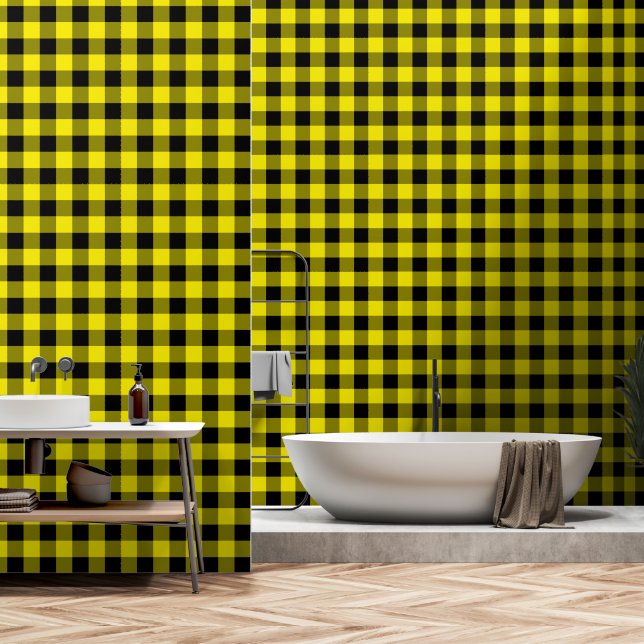 Kariert überprüft in Schwarz und Gelb Tapete (Badezimmer)