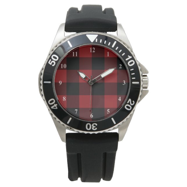 Kariert überprüft - Mode in Schwarz und Rot Armbanduhr (Vorderseite)