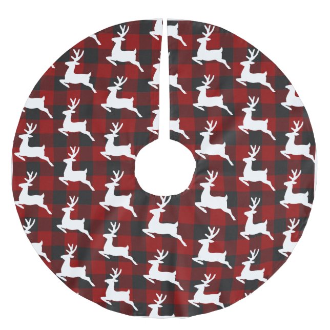 Kariert und Hirsch Polyester Weihnachtsbaumdecke (Vorderseite)