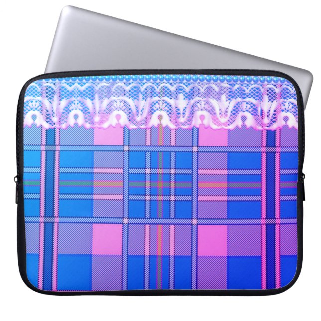 Kariert und spitz lila rosa niedlich 15" Notebook- Laptopschutzhülle (Vorderseite)