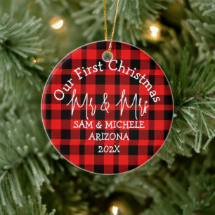 Kariert Unsere ersten Weihnachten - Herr und Frau Keramik Ornament