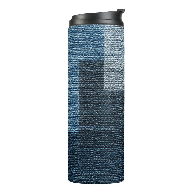 Karierte 70er Jahre Blue Jean Design Thermosbecher (Nach links gedreht)