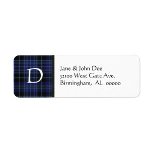 Karierte Adressetiketten für Blue und Black Tartan