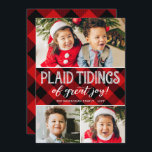 Karierte Angaben | 3 FOTO | Red Collage Christmas Feiertagskarte<br><div class="desc">Diese lustige Foto-Urlaubskarte enthält drei Fotovorlagen,  Büffel kariert und ein kreatives Wortspiel - "Karierte Dinge der großen Freude!"</div>