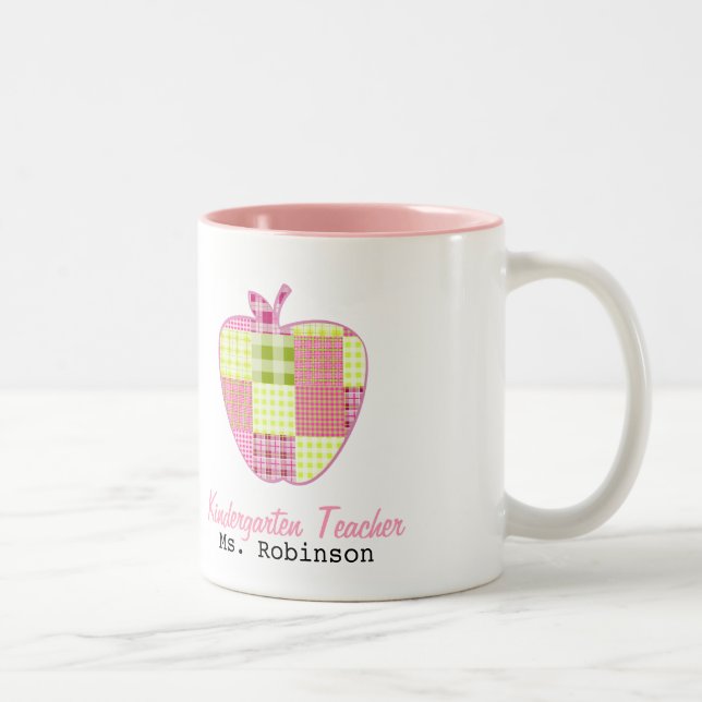 Karierte Apple-Kindergärtnerin Zweifarbige Tasse (Rechts)